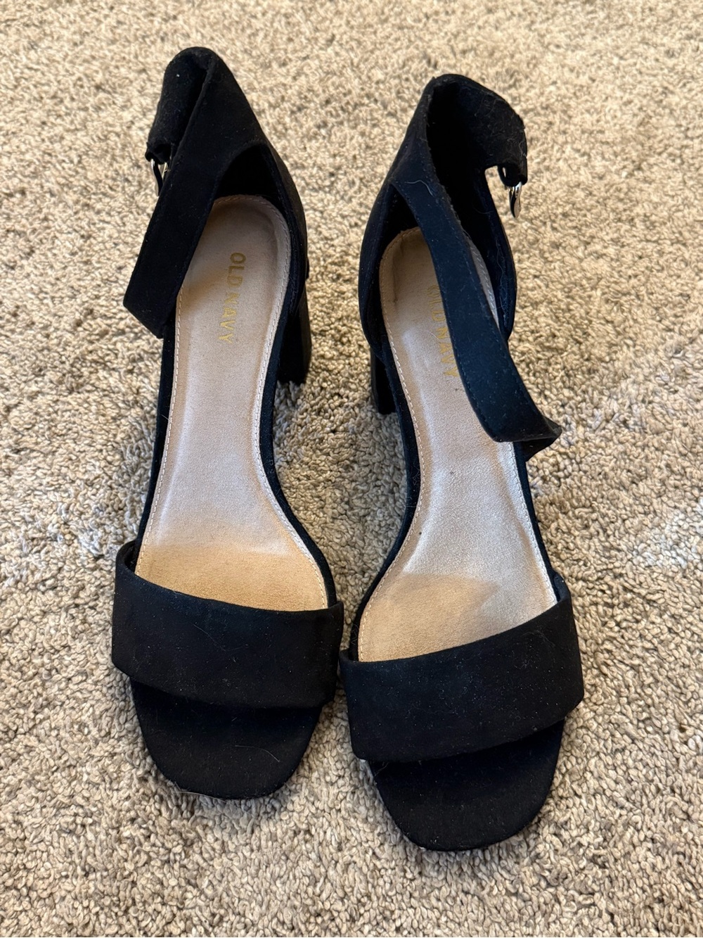 Old Navy Black Suede Ankle-Strap Block Heels
